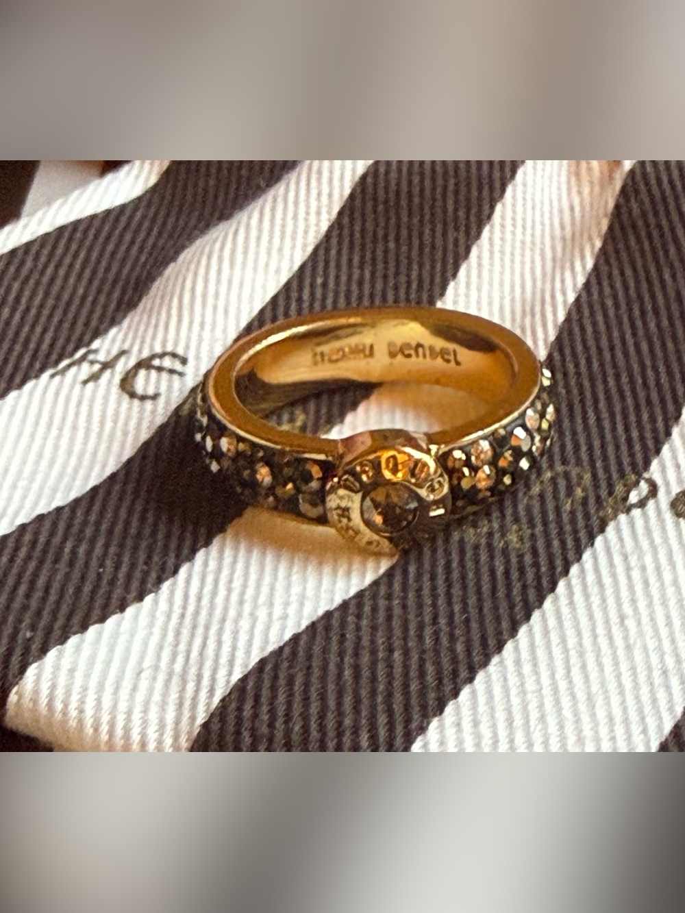 Henri Bendel Gold Tone Rock Stone Signature Ring